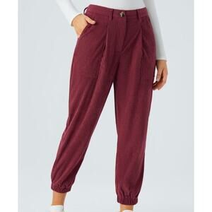 Sz Lg HALARA Pomegranate Red Pleated Porkchop Pocket Soft Corduroy Jogger Pants
